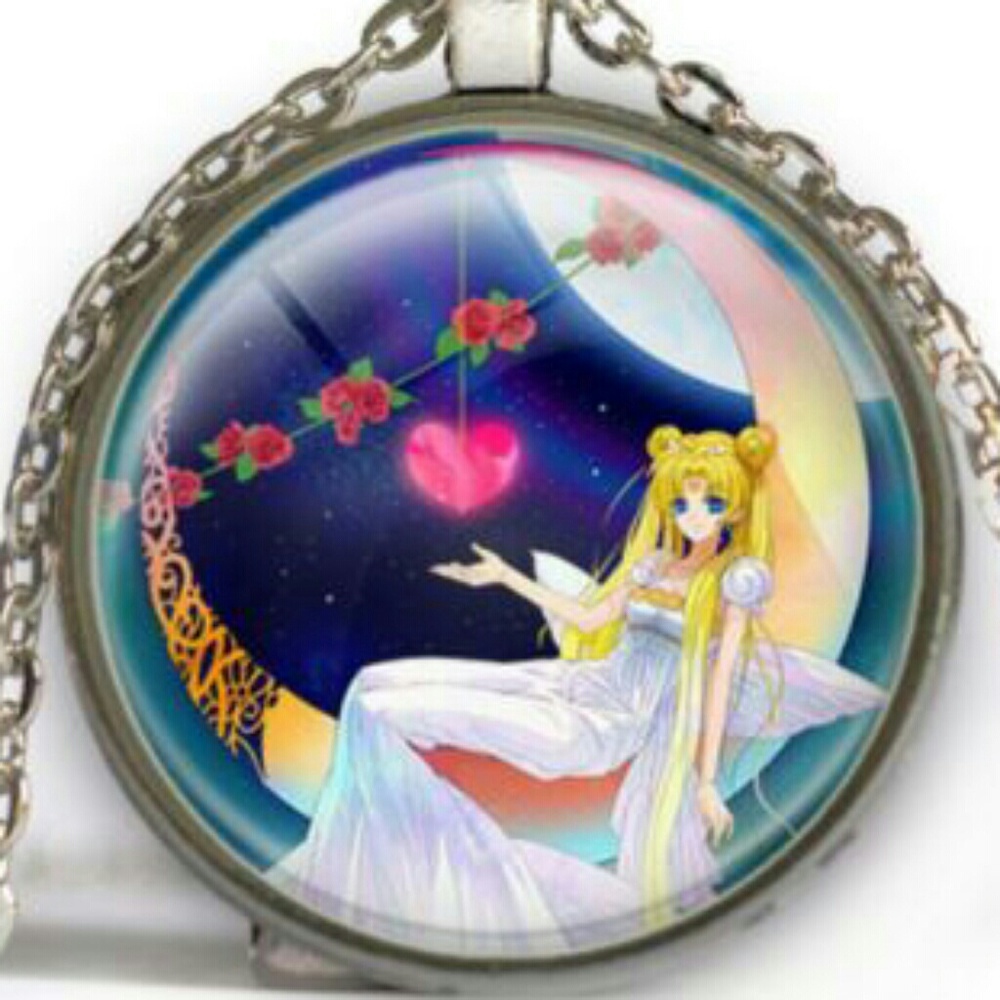 NEW SAILOR MOON LOVE GLASS PENDANT NECKLACE SILVER ANIME MANGA JEWELRY